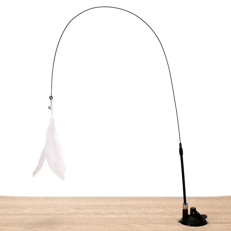 Long Pole Cat Teaser Toy with Steel Wire Feather and Sucker Cute Rotating Kitten Stick f detail view