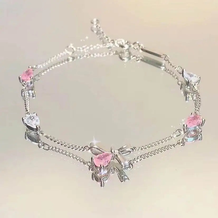 Sparkling Cherry Blossoms Butterfly Bracelet Women's Fashion Temperament Wave Moon Flowe detail view