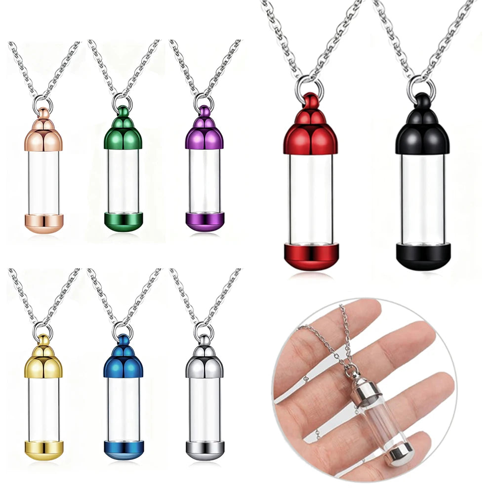 Vial Necklace for Ashes Small Glass Cremation Urn Container That Holds Fur Hair Pet Ash Charm Vials