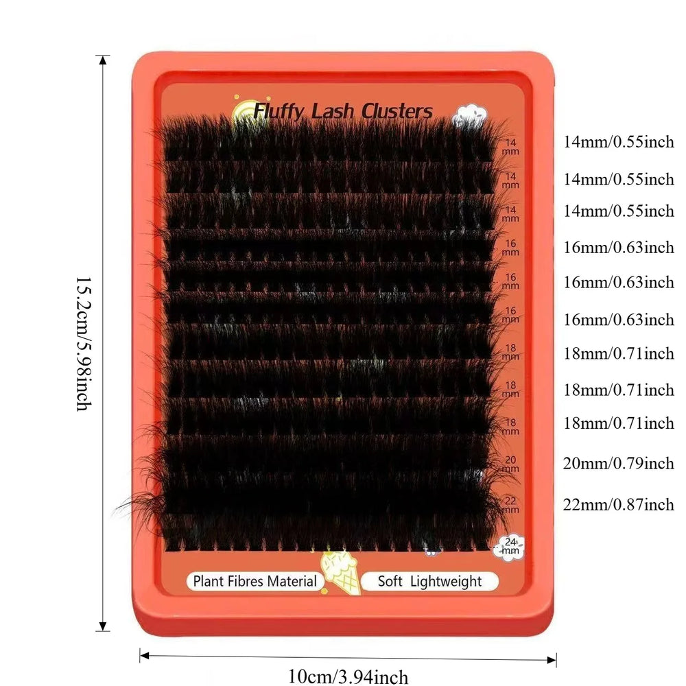 Beginner Friendly 80D-100D Fluffy 8D D Curl Lash Clusters 0.07mm 14-22mm Easy DIY At H close-up view