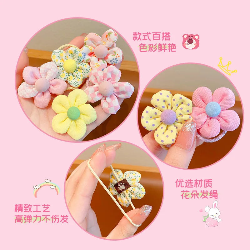 10Pcs/Set New Baby Girl Cute Colorful Flower Hair Bands Ponytail Holder Chilren Sof additional angle