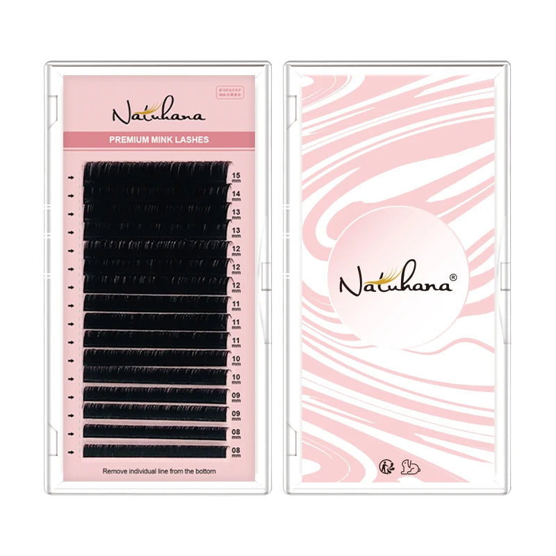 NATUHANA Mink Lashes Mix 8-15 mm 16 Lines Handmade Eyelash Extension | Natural Soft additional angle