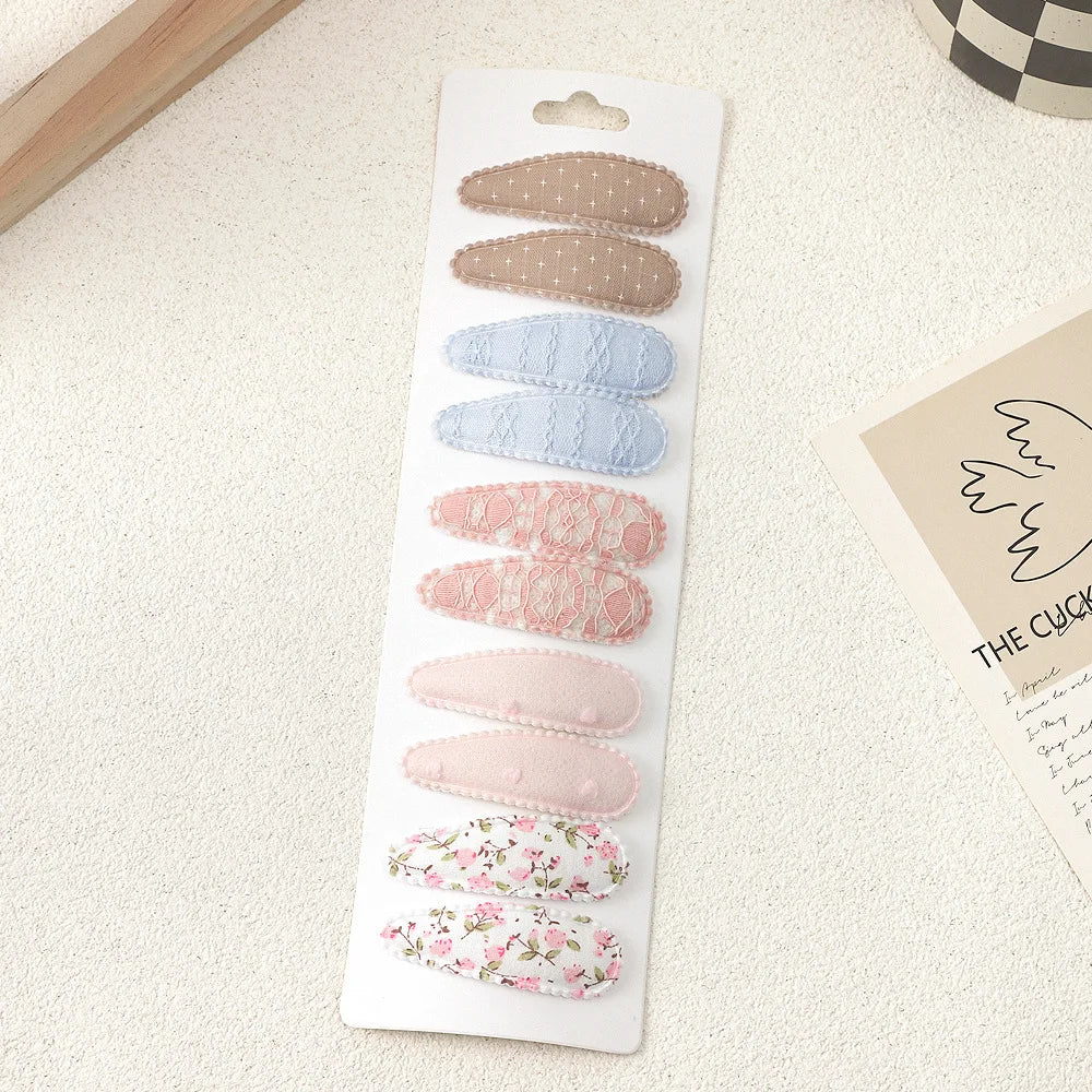 10Pcs/Lot Fresh Print Cotton Alloy Hair Clips for Kids Fabric Plaid BB Hairpins Girl alternate view
