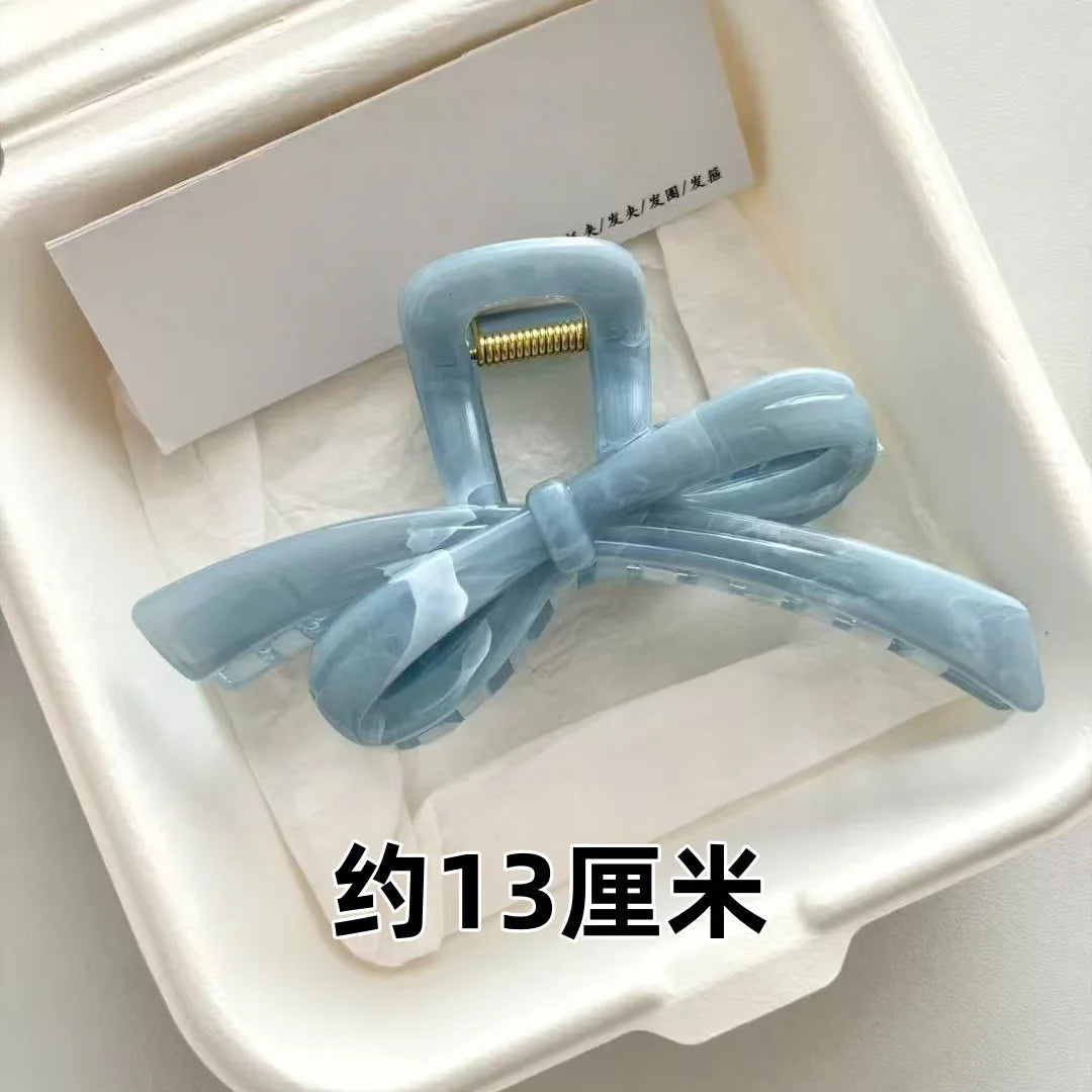 Fashion Blue White Bowknot Large Hair Claw Clip Women Korean Acrylic Hair Clamp Hairpi close-up view