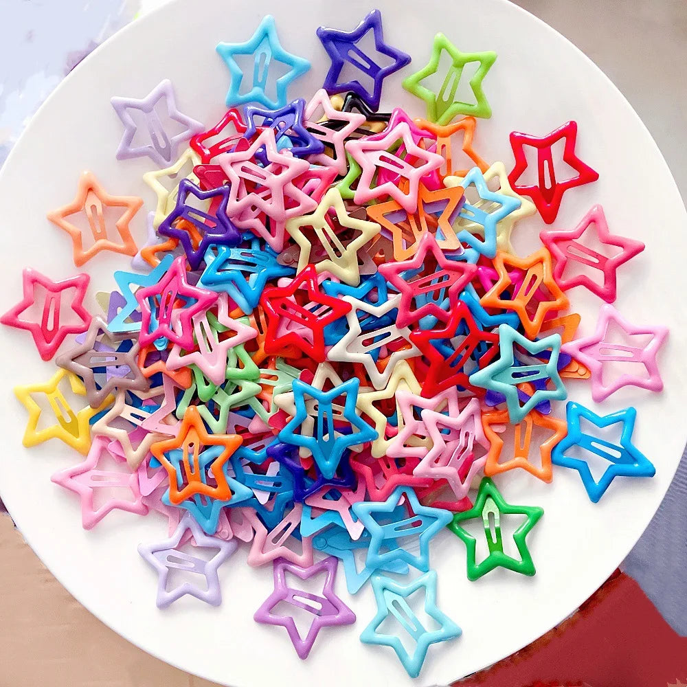 10pcs Colorful Star BB Hair Clips Girls Y2K Cute Star Barrettes Women Simple Metal Snap Clip Headdre