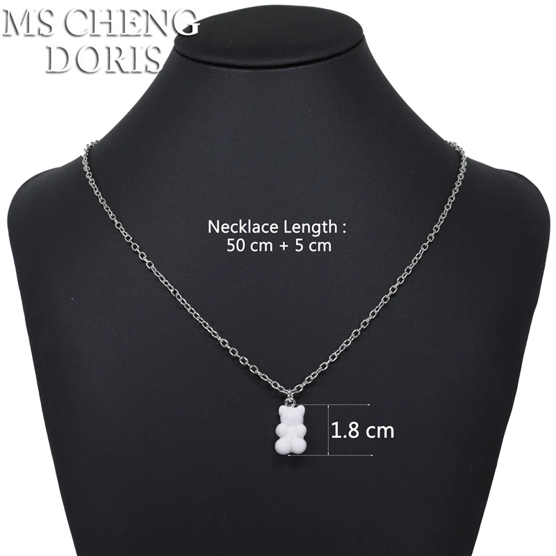 Handmade 33 Styles Colors Cute Resin Gummy Bear Chain Necklaces, Candy Color Pendant For detail view
