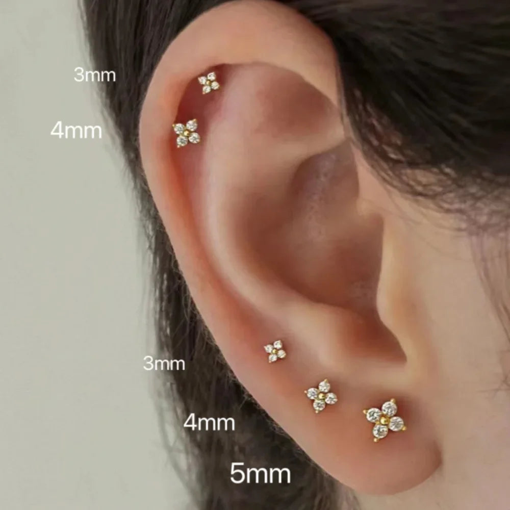 Dainty Flower Stainless Steel Stud Earrings for Women Piercing Cartilage Ear Ring Cut alternate view