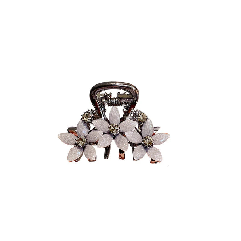 Rhinestone Glazed Flower Hair Clip Black Color High-end Half-tied Hair Claw Back Head Women's Exquisite Hair Accessories
