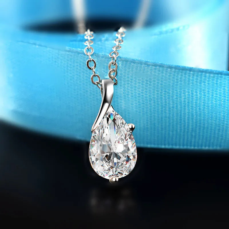 S925 Sterling Silver Necklace Angel Tears Crystal Red Pendant Necklace for Woman Charm close-up view