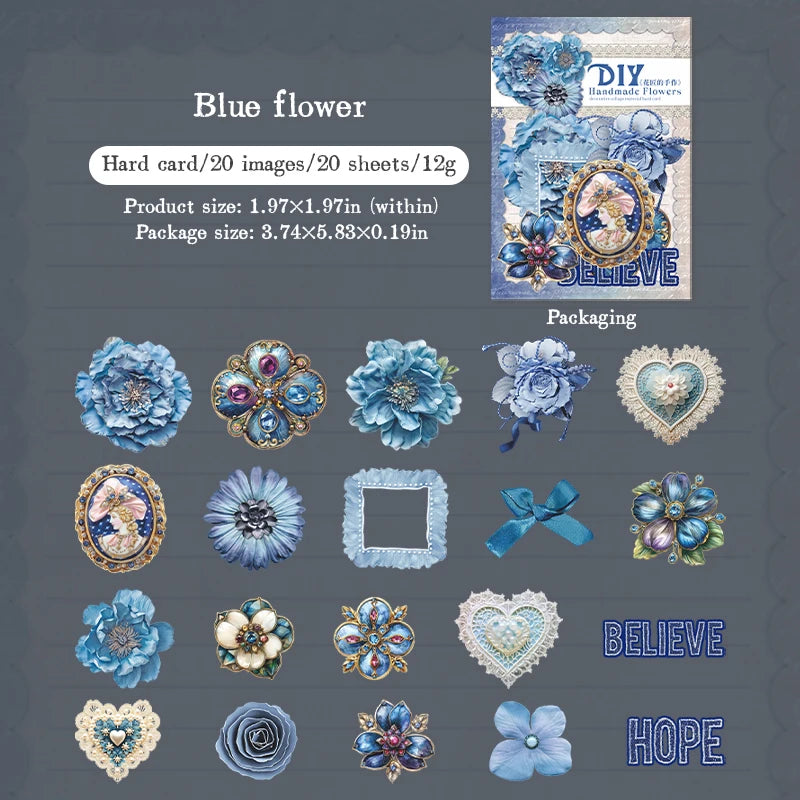 20pcs Hard Card Flower Stickers for Scrapbooking | Floral Craft Decor Set alternate view