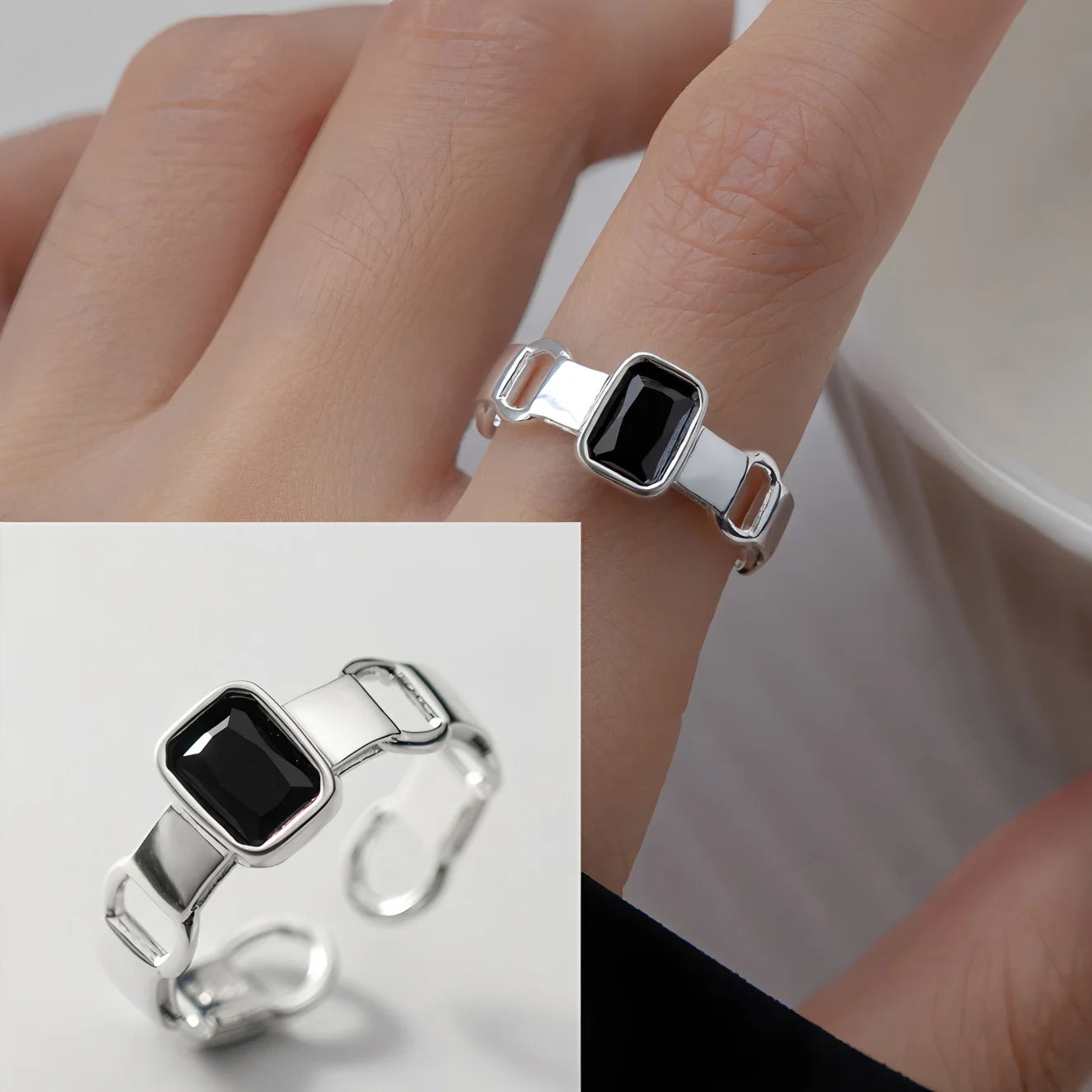 PANJBJ 925 Sterling Silve Multilayer Irregular Geometric Ring for Women Simple Charm Ret detail view
