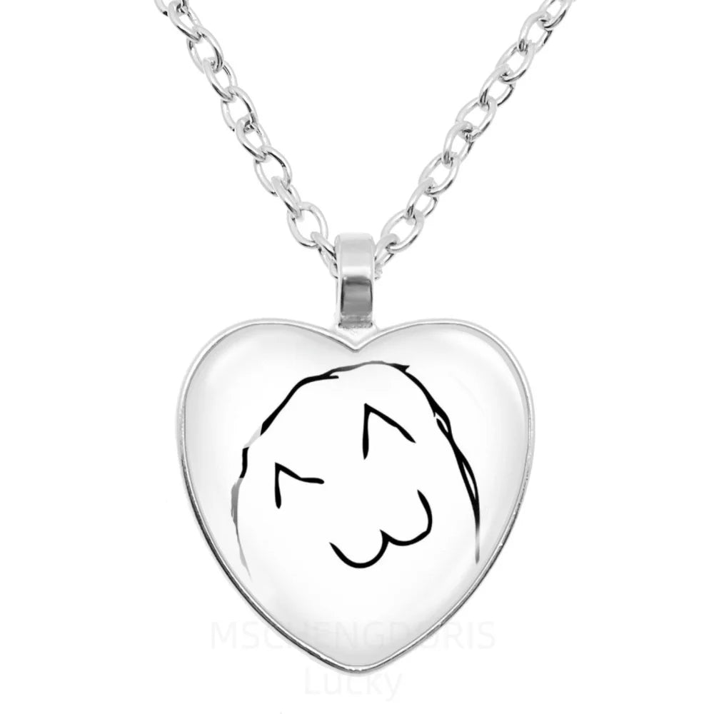 Rage Comic Necklace Derp Face Trollface Funny Meme Cartoon Glass Heart Shape Pendant C close-up view