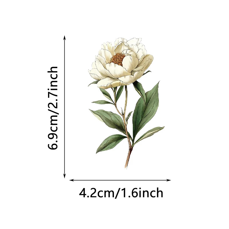 50PCS Transparent Vintage Floral Stickers | Nature Plant Flower Scrapbook Decals additional angle