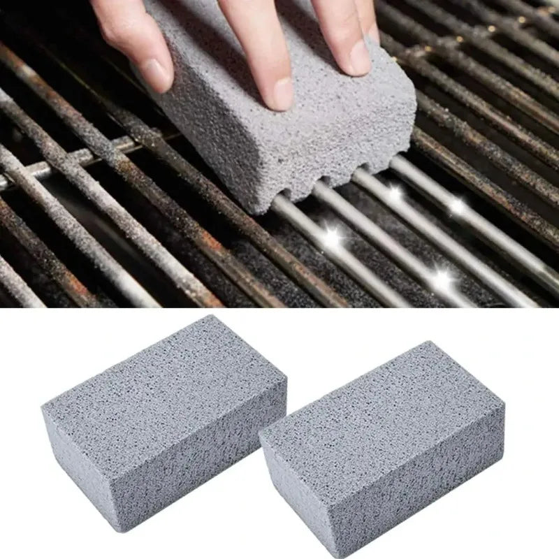 1PC BBQ Grill Cleaning Brush with Pumice Brick Block - Outdoor Kitchen Barbecue Cleaning Tool for Gr