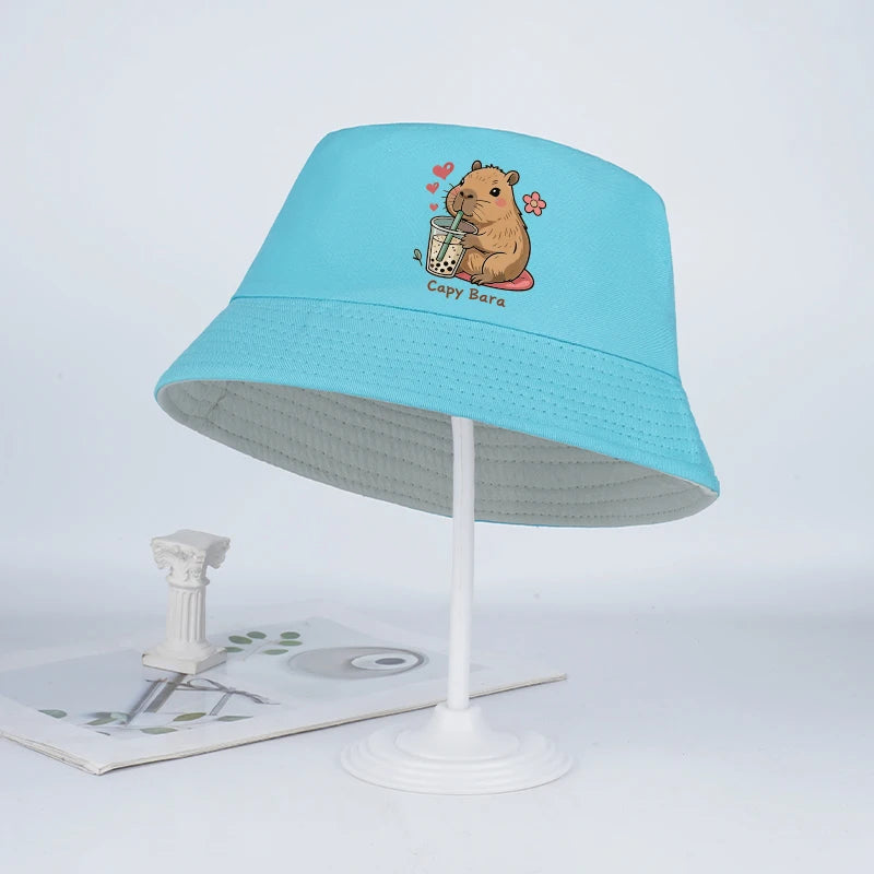Kids Capybara Fisherman Hat | Cute Cartoon Sun Hat for Toddlers alternate view