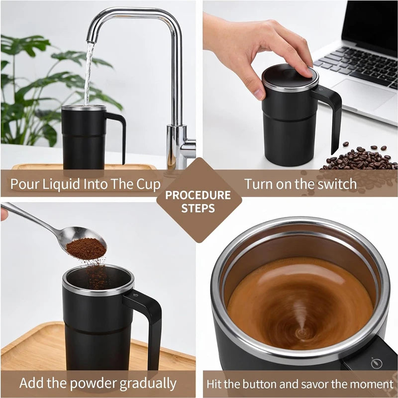 380ML Electric Coffee Self Mixing Mug IP67 Waterproof Coffee Stirring Mug USB Charging close-up view