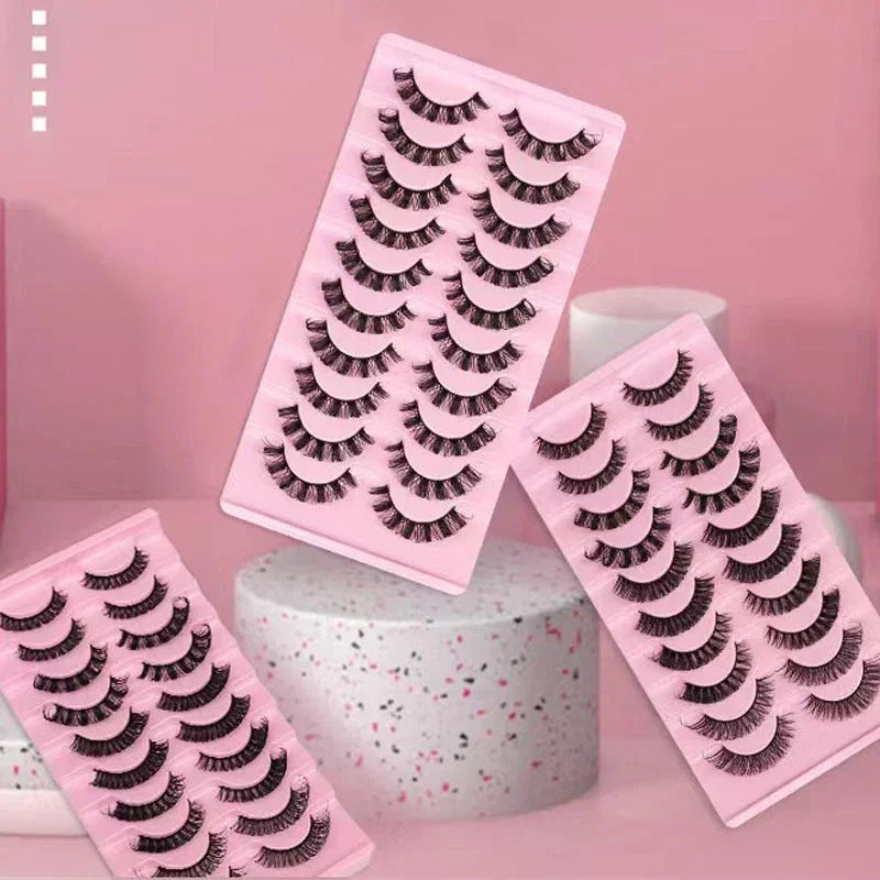 10Pairs 3D Mink Lashes Russian Strip Lash Dramatic False Eyelashes Faux Cils Makeup F lifestyle view