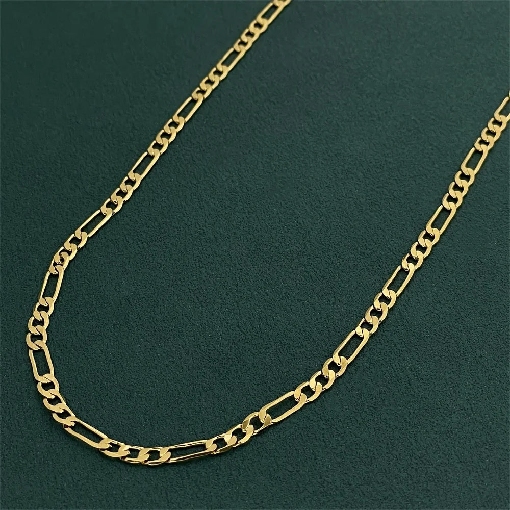 Andara Luxury Unisex 925 Sterling Silver Gold Plated 4mm Figaro Necklace Engagement Jewelry Accessories 50-60cm
