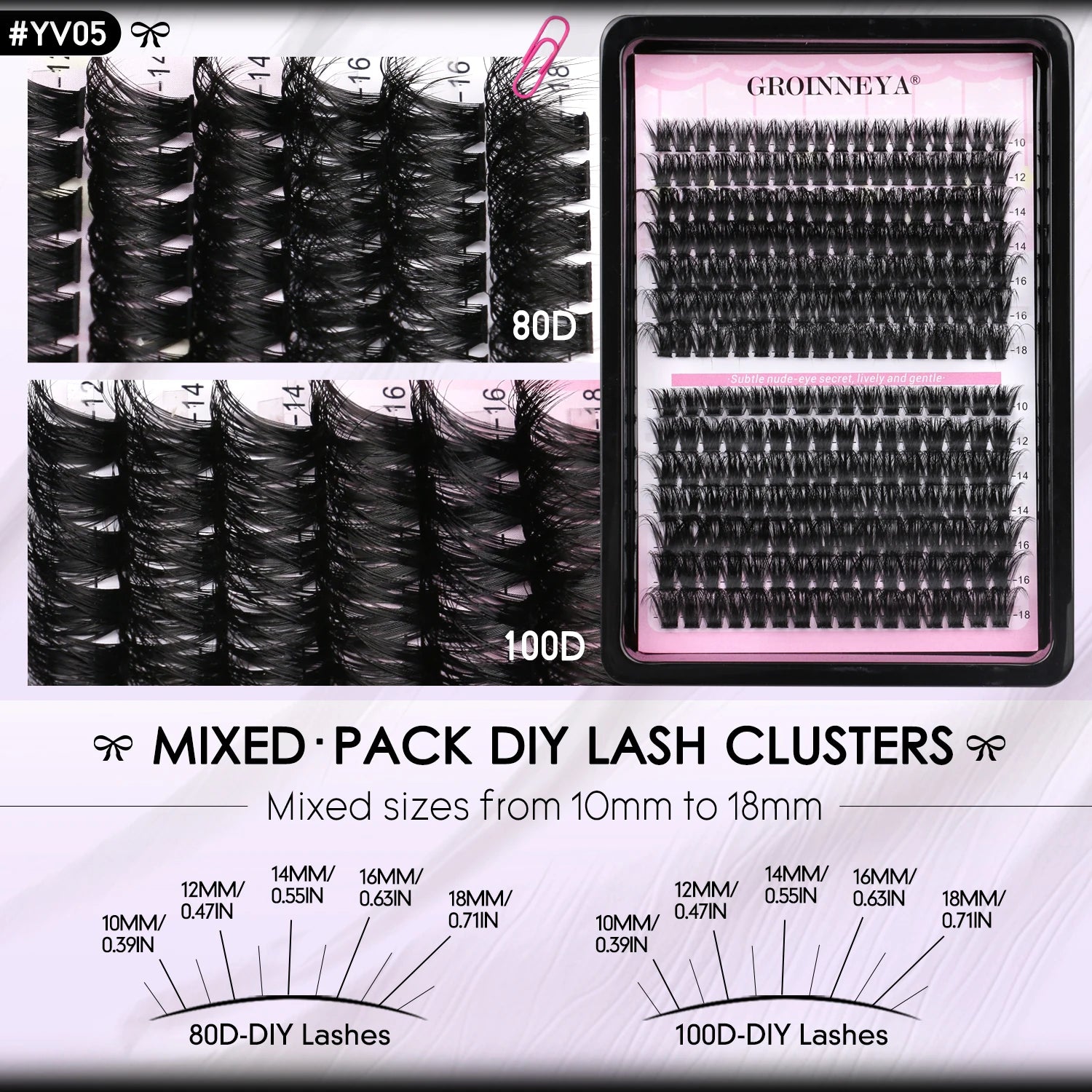 GROINNEYA Lash Clusters Wispy Eyelash Clusters Eyelash Extensions Natural Volume Lash Extensions DIY Individual Lashes Makeup