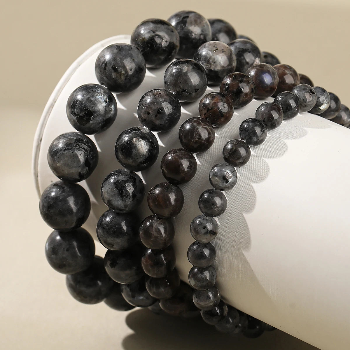 JD Natural Black Spectrolite Flash Smooth Beaded Bracelet Women Men 6 8 10mm Labrad additional angle