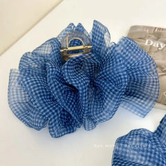 Plaid Blue Seersucker Hair Clip for Woman Elegant Temperament Shark Clip Fashion Girl Back of The Head Ponytail Clip Hair Clamp
