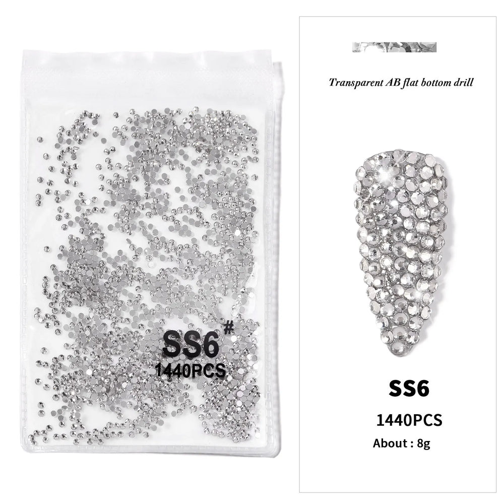 AB/Clear 1 Bag Nail Rhinestones Sizes SS3-SS12 1440 pcs Nail Art Decoration Flatback Gla detail view