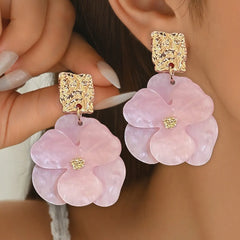 Elegant and Fashionable Three-Dimensional Acetate Acrylic Double-Layer Flower Splicing Earrings, Sup