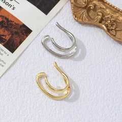 Simple Metal Frosted Ear Clips for Women Fake Piercing Irregular Wide C Shape Cartilag close-up view