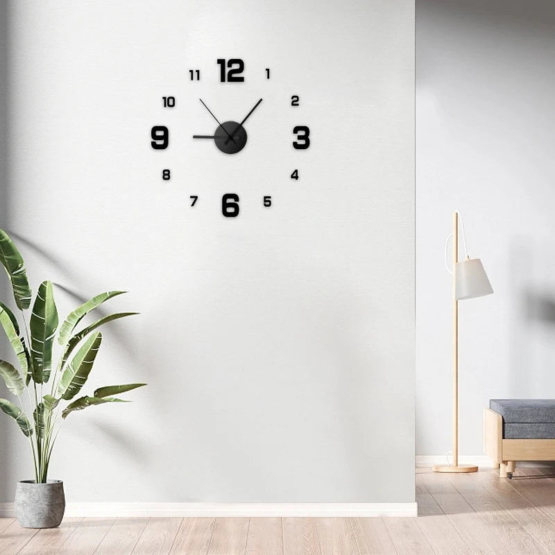 Creative Frameless DIY Wall Clock Wall Decal Home Silent Clock Living Room Office Wall close-up view