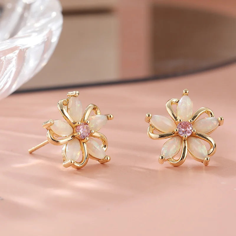 Fashion Charm Flower Stud Earrings For Women Piercing Cartilage Gold Color Earrings Dail detail view