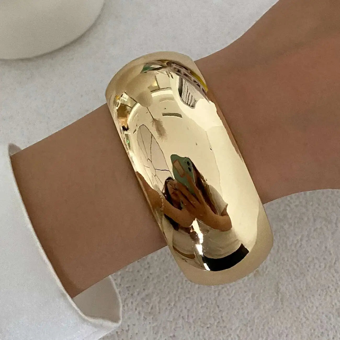 IngeSight.Z Vintage Irregular Resin Wide Bangle Bracelet Women Punk Geometric Wide Met close-up view
