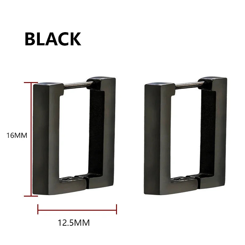 Geometric Stainless Steel Hoop Earrings | Square Triangle Punk Jewelry for Men Women detail view