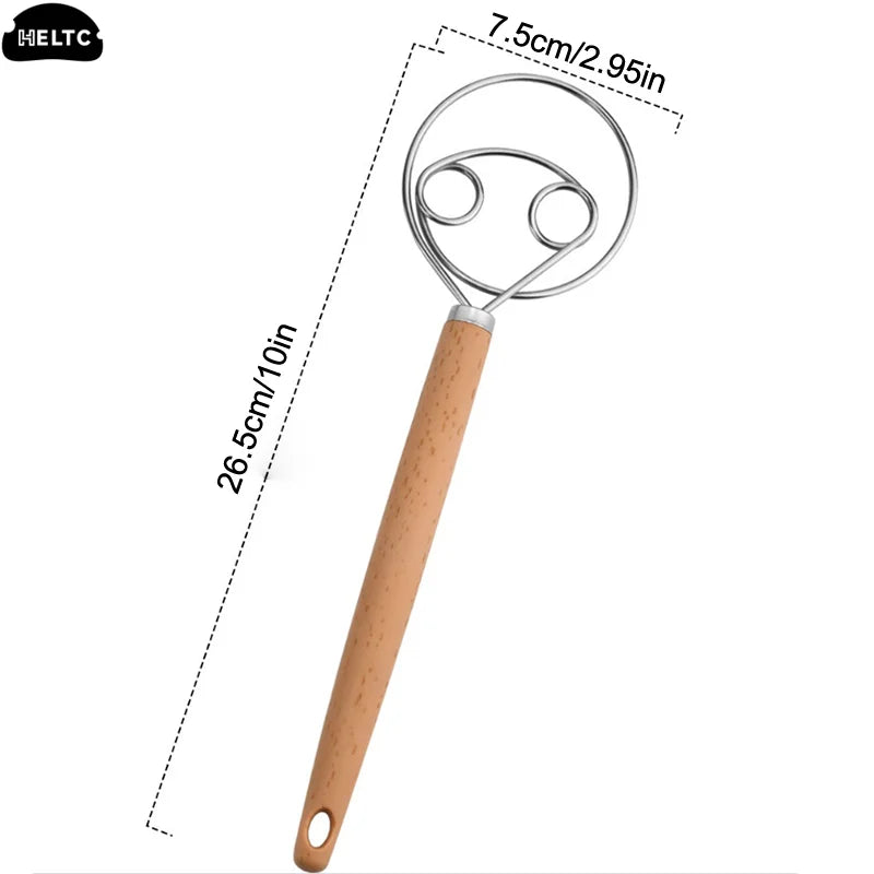 10 Inch Danish Dough Whisk | Stainless Steel Hand Blender with Wood Handle additional angle