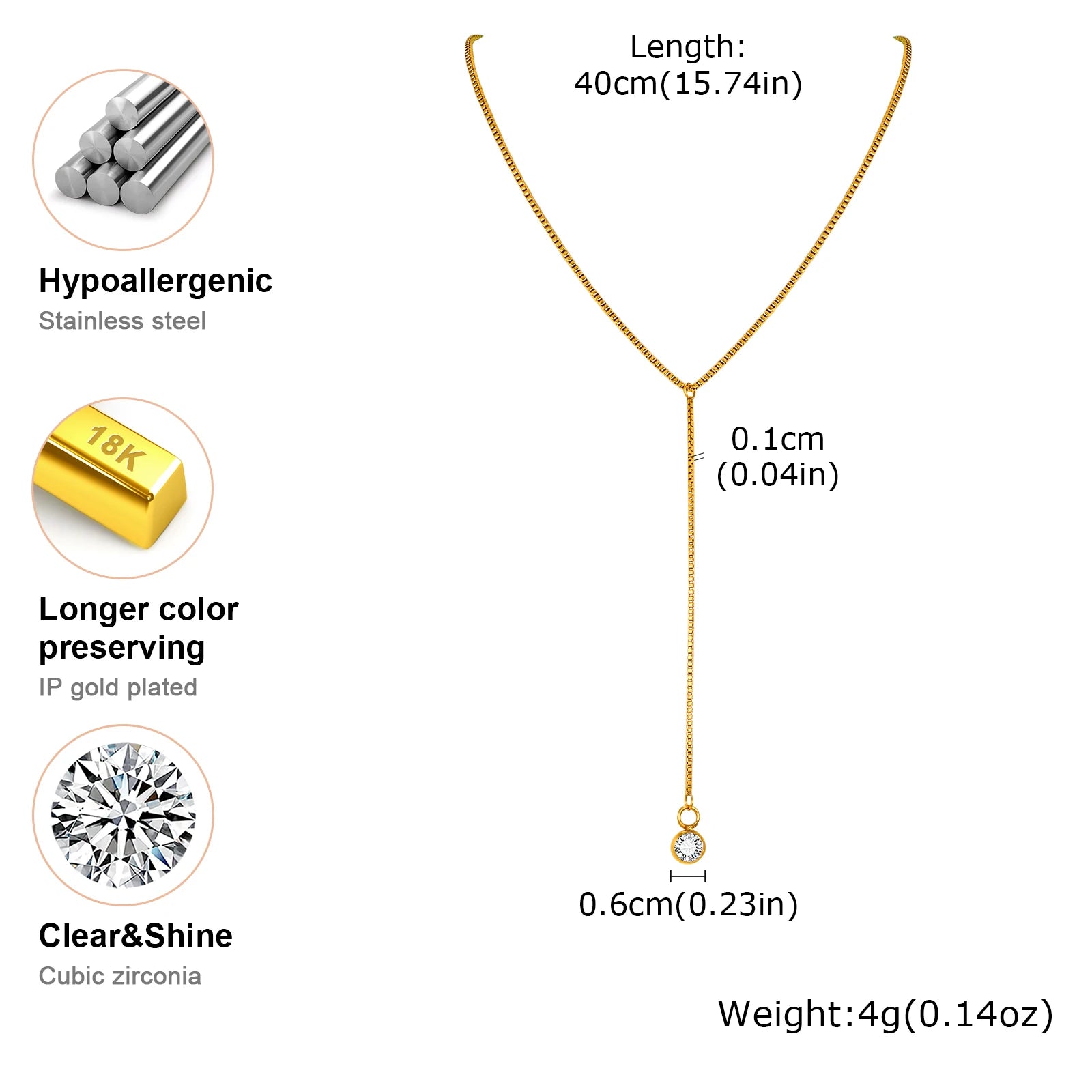 Golden Color Lariat Necklace for Women, Dainty Y Shape Layered Long Necklaces, CZ Drop N detail view