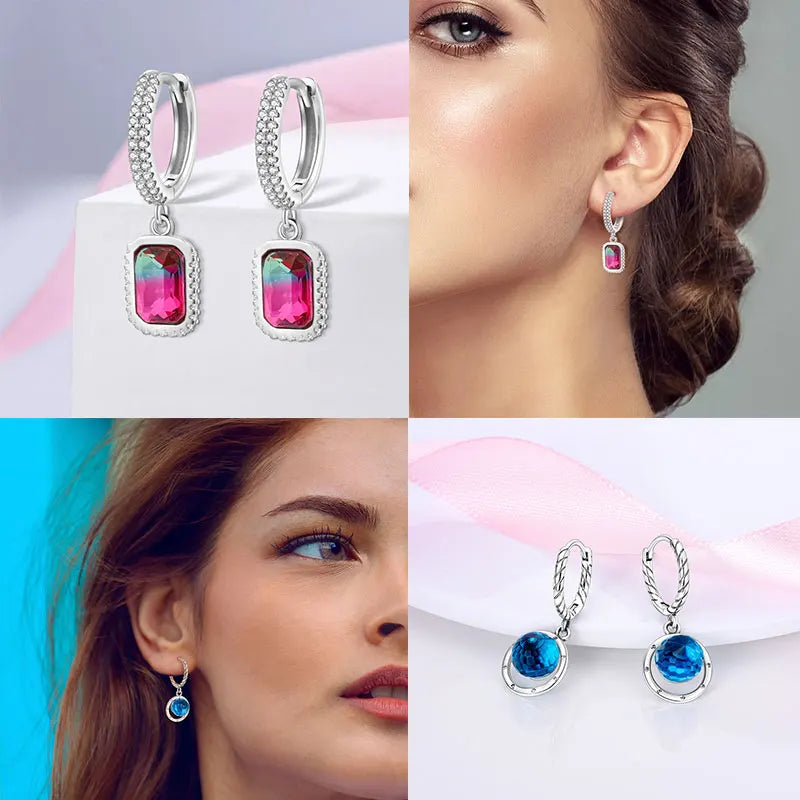Hot Classic Original 925 Sterling Silver Earrings Colorful Circle Hoop Earrings For additional angle