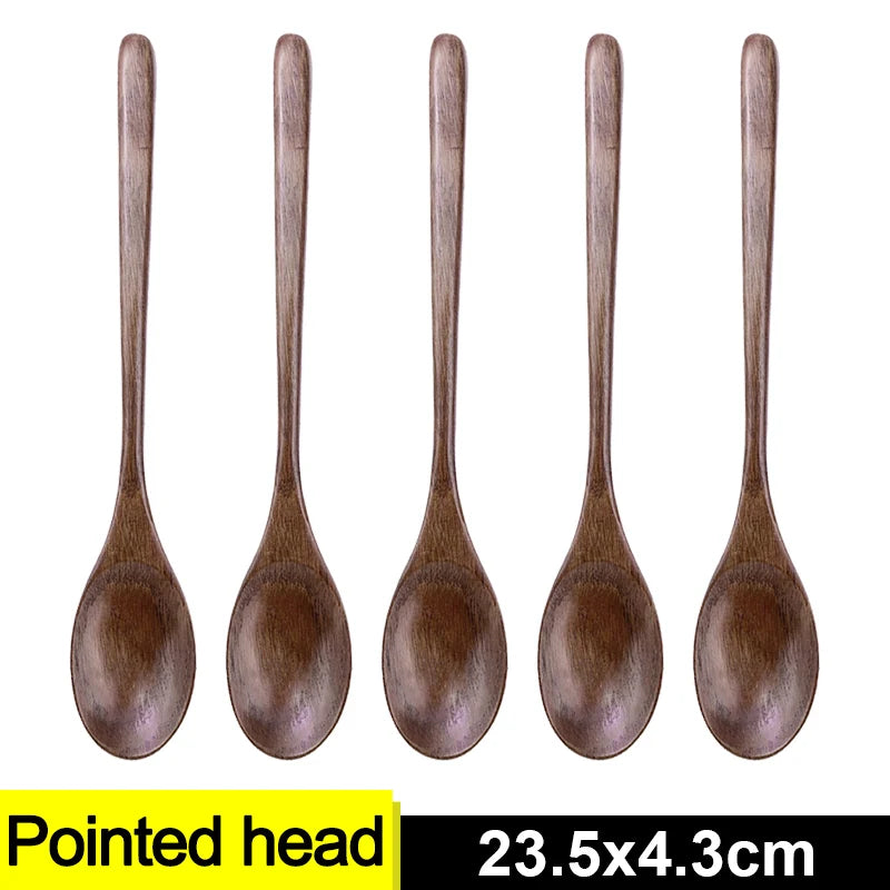 Long Handle Wooden Spoon Set | Natural Wood Soup Scoop for Cooking and Stirring detail view