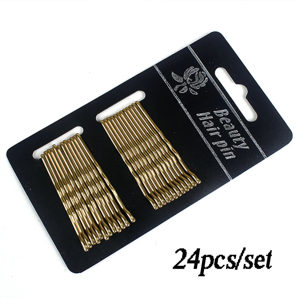 24pcs/set Simple Black Wavy Hairpins Reusable Non Slip Metal Invisible Bobby Pins Sid lifestyle view