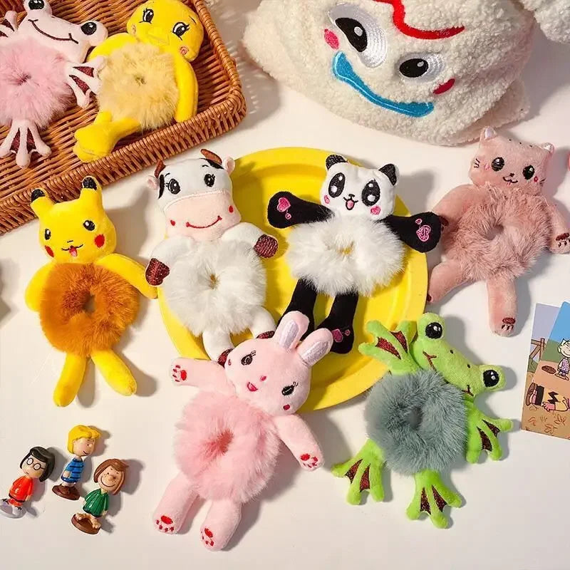 1pcs Hair Circle Girl Frog Plush Green Hair Circle Bun Cute Funny Hair Band Elastic Scru detail view