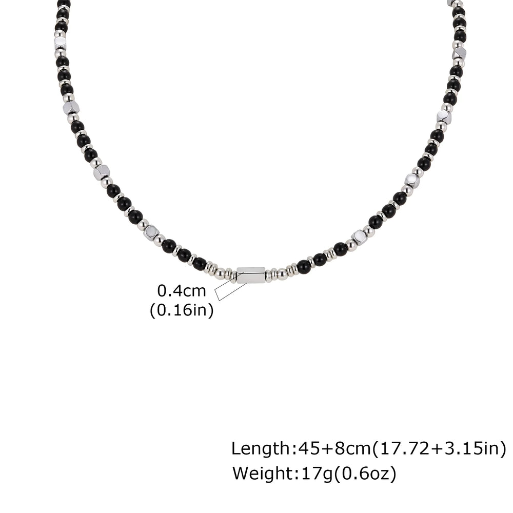 Trendy Men's Natural Stone Beaded Necklace | Classic Stainless Steel Metal Bead Choke lifestyle view