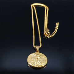 SAINT MICHAEL PROTECT US Archangel Stainless Steel Necklaces Chain Men/Women Gold Col alternate view