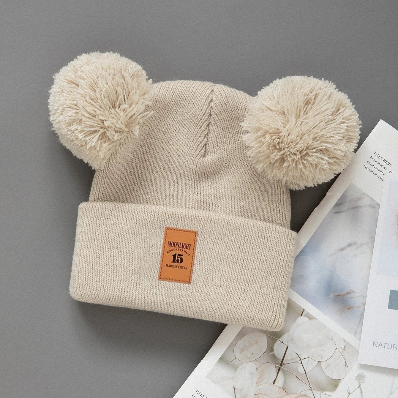 Baby Knit Pom Pom Hat | Warm Winter Cap for Toddlers close-up view