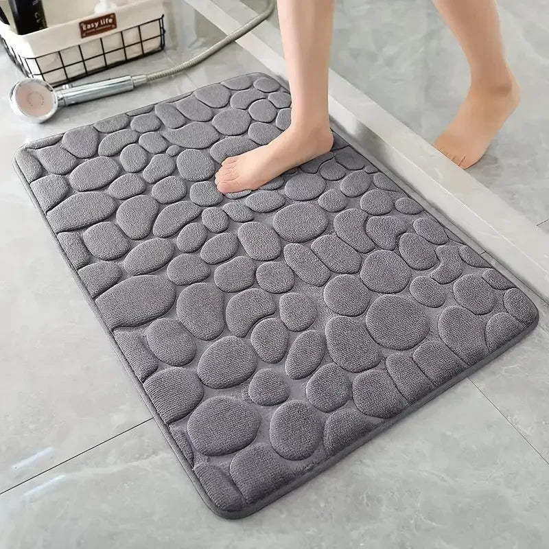 3D Non Slip Bathroom Mat Cobblestone Embossed Bath Mats Absorbent Doormat Carpet Door Fl detail view