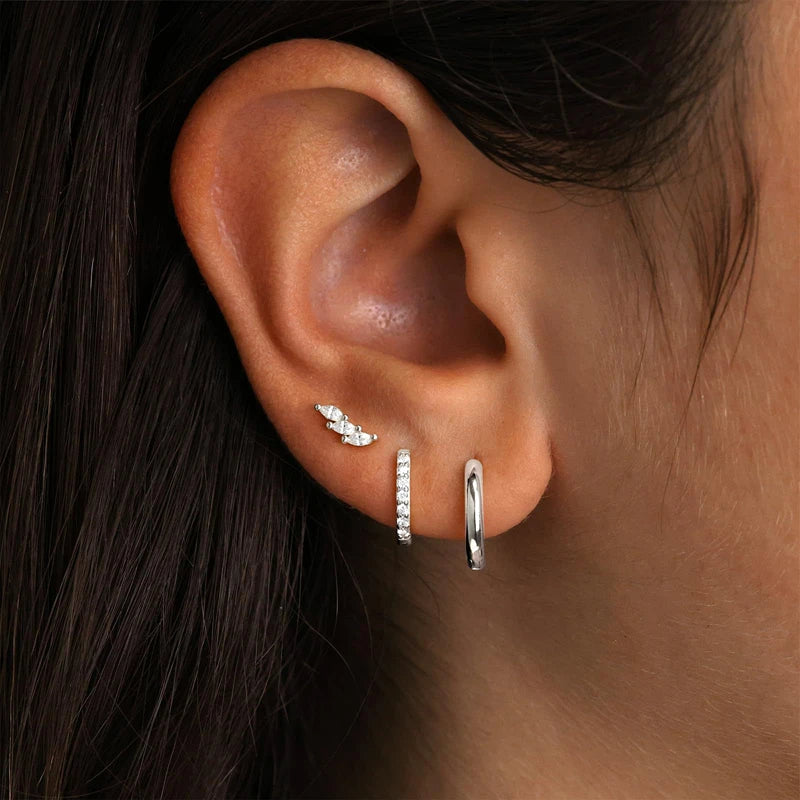 Gold Circle Hoop Earrings Set | Stainless Steel Zircon Flower Stud Jewelry detail view