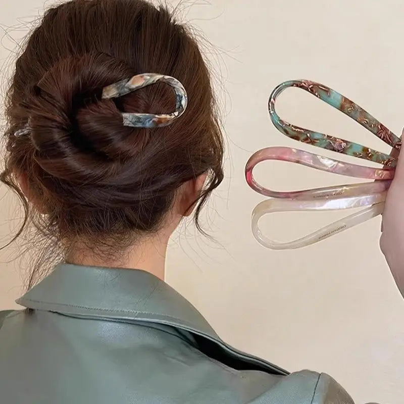 U-Shaped Hair Sticks Acetate Acrylic Hair Fork Hair Clips Fashion Bow Hairpin Geometric Headwear Wom