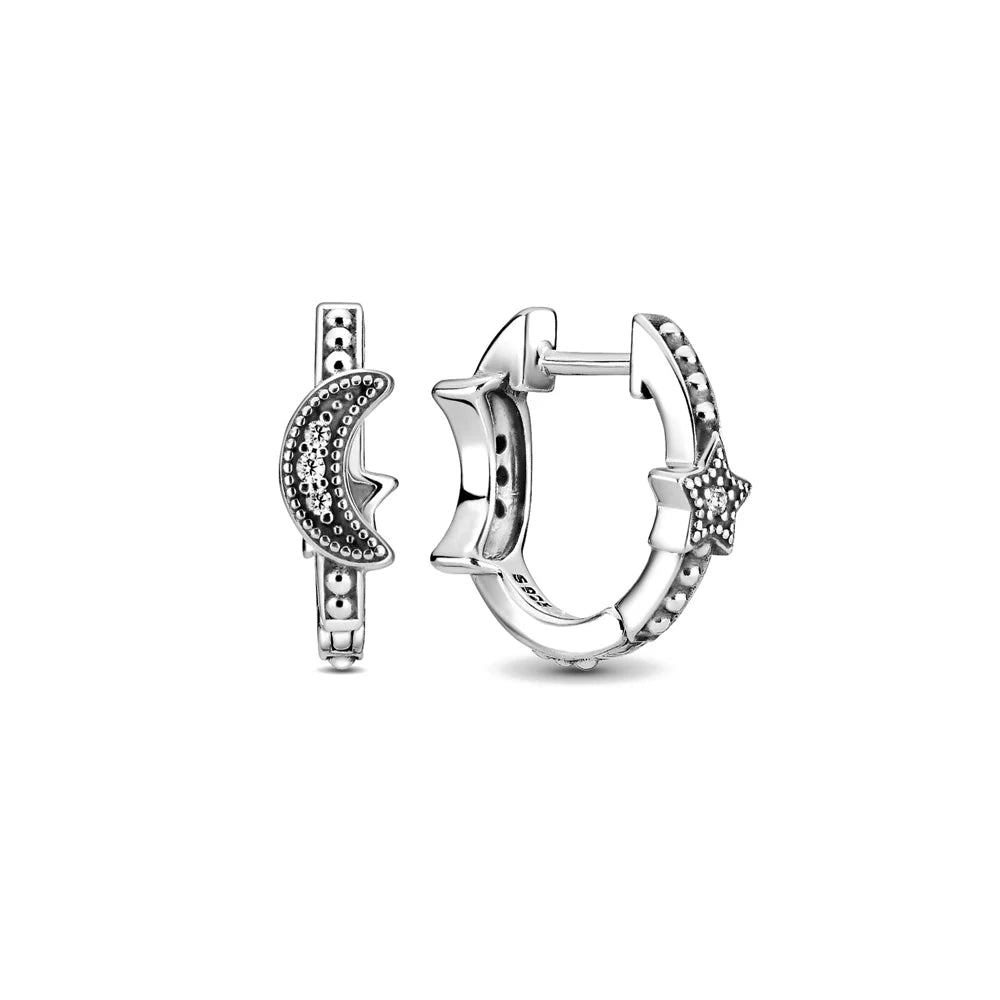 Hot Sell New 925 Silver hoop Moon Star Earrings White Stone Love Pendant DIY Jewelry For detail view