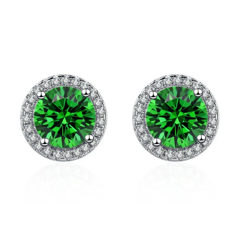 925 Sterling Silver Stud Earrings | Zircon and Colored Gemstone Elegant Jewelry alternate view