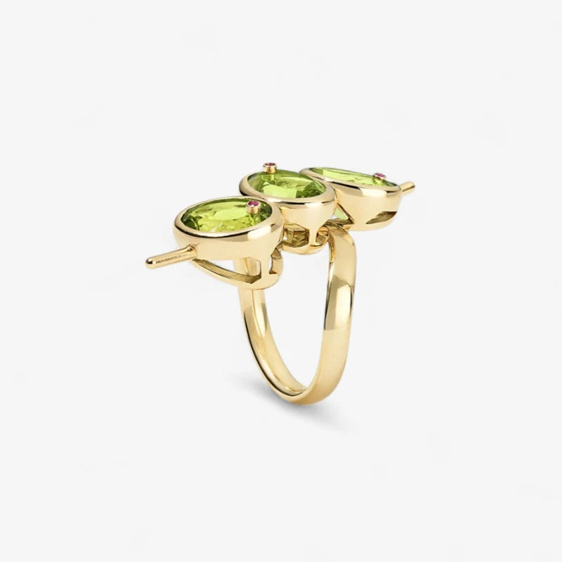 Exquisite Bead Shaped Geometric Design Inlaid with Green Synthetic Zirconia Ring for alternate view