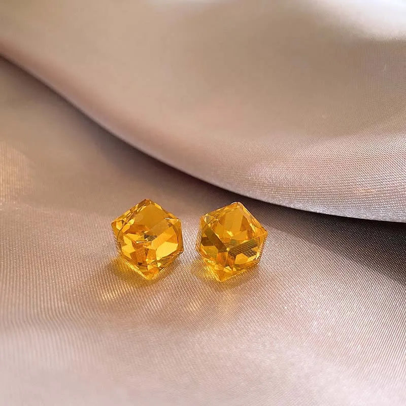 2025 New Shiny Crystal Square Stud Earrings for Women Sweet Colorful Zircon Geometr additional angle