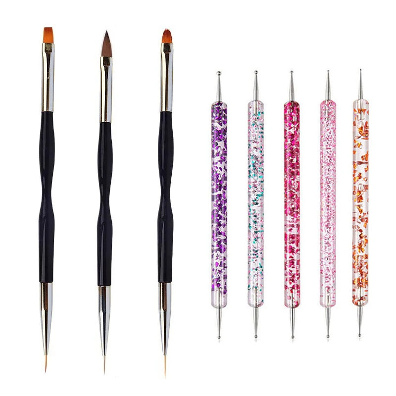 5/20Pcs Nail Art Brush Design Tip Painting Drawing Carving Dotting Pen FlatFan Liner A close-up view