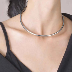 Dainty 4MM Wide Choker Necklace for Women,Silver Color Stainless Steel Necklaces, Torque detail view